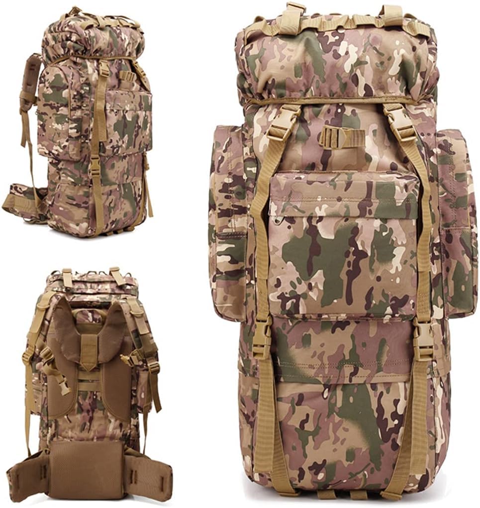 登山用多機能バックパック 65 防水耐震 大容量 レインカバー付 多ポケット アウトドア 旅行 スポーツ 防災 迷彩デザイン リュックサック (56-75,カラー)|擇木ショップ