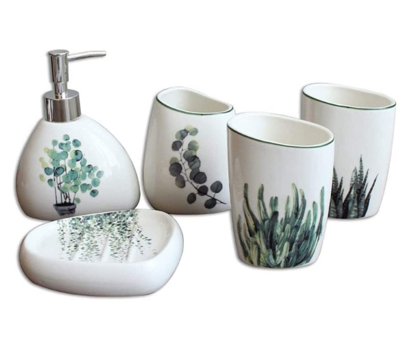 バスルームセット バスルームアクセサリーセット 浴室セット バスルームアクセサリーセット セラミック 5個 含まれています ソープディスペンサー ソープディッシュ 歯ブラシ カップ 2 タンブラー ソープディスペンサーセット バスルームセットアクセサリー ( : )｜擇木ショップ