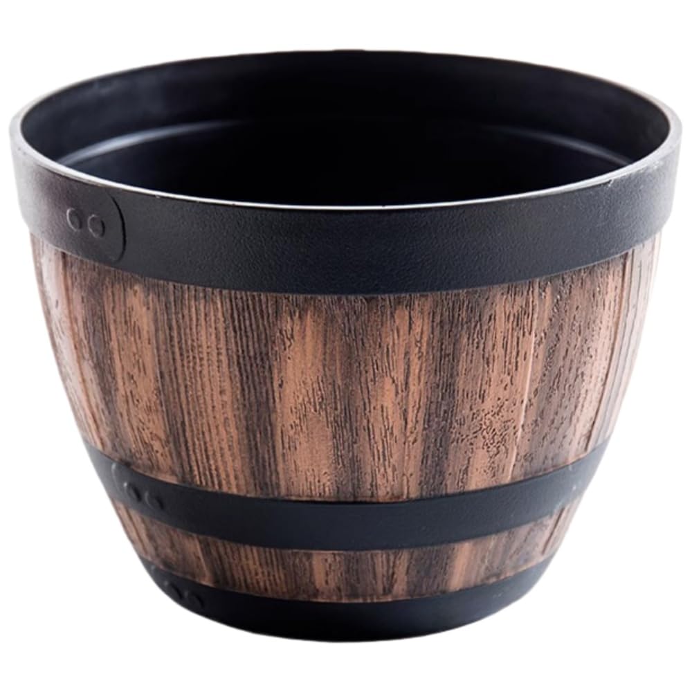 木目調樹脂プランター 大型睡蓮鉢/蓮鉢/メダカ鉢 屋外耐久プラスチック ベランダ・庭用 水生植物・ガーデニング適合 排水穴なし (直径50.8)｜擇木ショップ