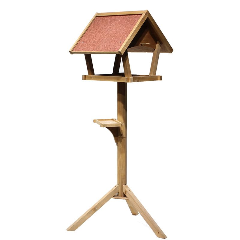 屋外木製鳥用給餌器 鳥巣箱付き 三脚スタンド式 ベランダ/ガーデン/別荘用 スズメ・ハト対応 耐候性木製 総高 137 |擇木ショップ