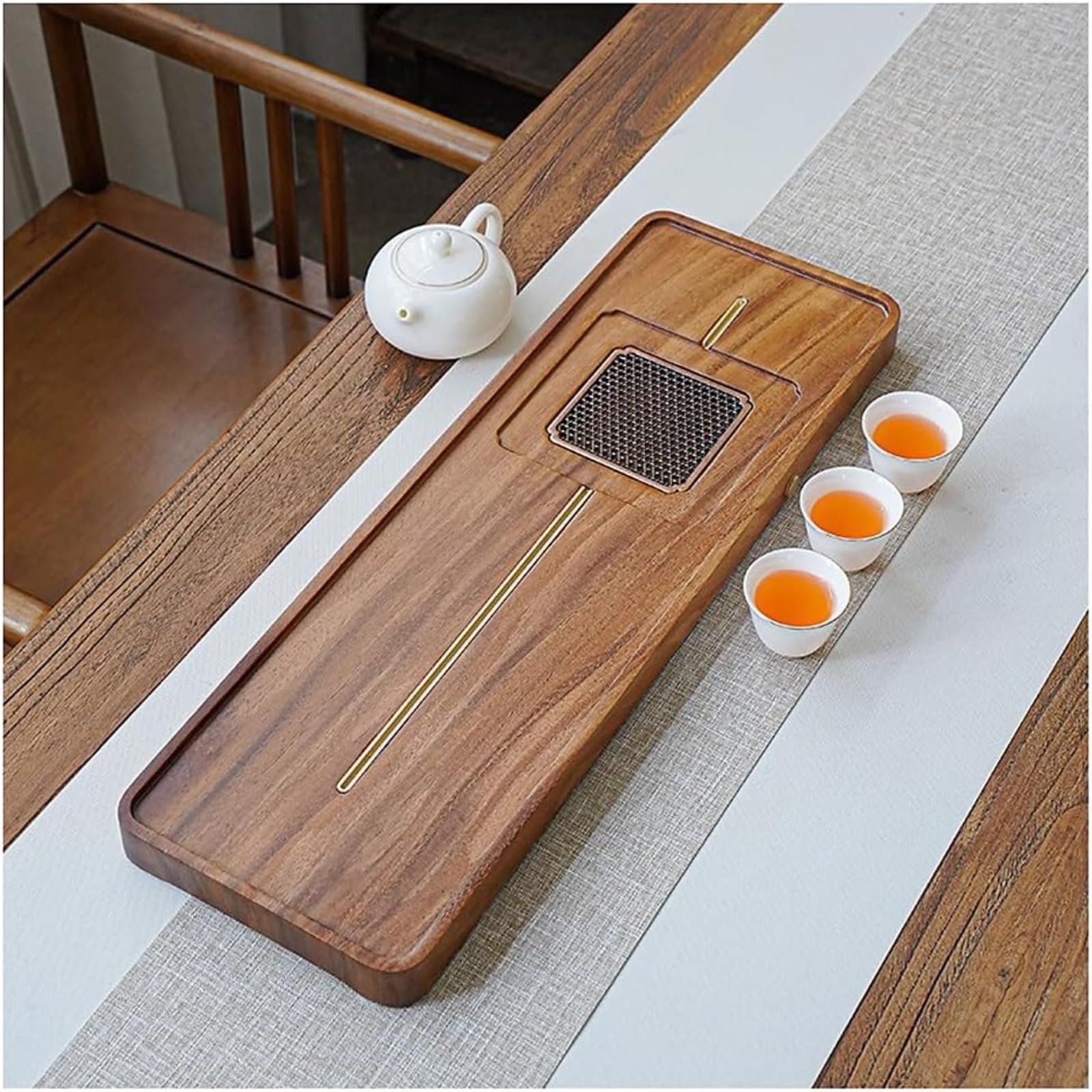 貯水式茶盤 木製茶台 中国茶器トレイ 茶盆 ティーサービングトレイ 乾浸茶台 お盆 ティー 来客用 カフェ 小物収納 オフィス用品 ギフト用 茶道具 茶具セット対応 ( 55183,木製) |擇木ショップ