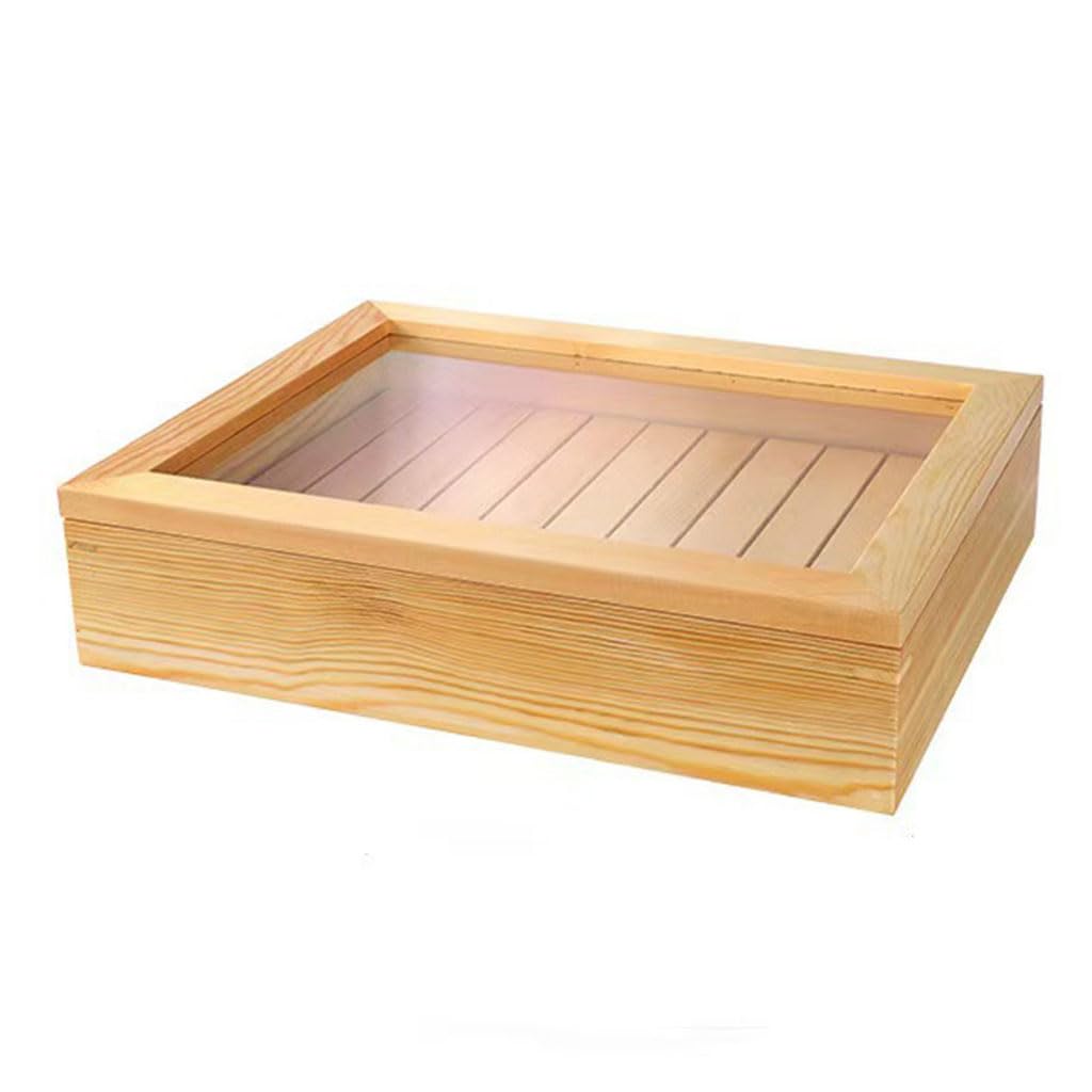 刺身皿 寿司盛台 木製アクリル製 ネタ箱 フタ付き 刺身ステージ 寿司ネタケース キッチン用 ホテル・レストラン・家庭業務兼用 おしゃれ和食器 盛り付け台 (40*30,ナチュラル)｜擇木ショップ