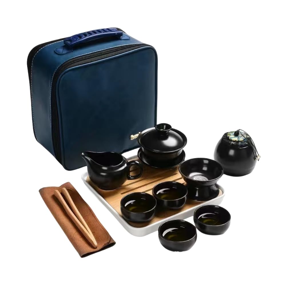 番茶器セット 急須 湯呑セット マルチ ティーセット 茶具セット 茶器 茶皿 茶器乾燥ティートレー 旅行ティーセットーカップシンプルな和風 陶器 ティーポット 中国茶器 茶器揃 収納バッグ付き (68-3)|擇木ショップ