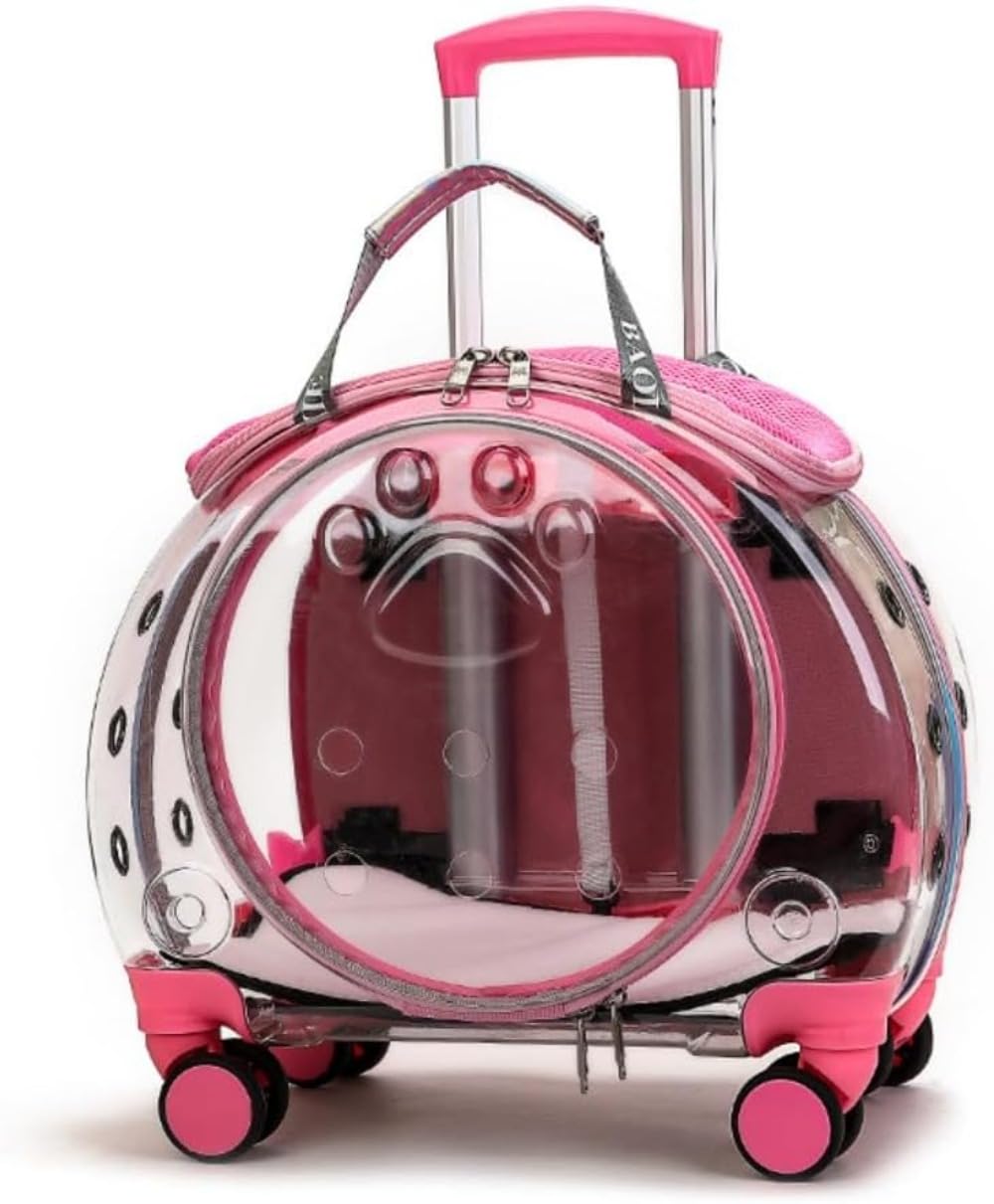 ペットキャリーバッグ ペットバッグ 多機能 猫 小型犬 キャスター4輪 通気 伸縮ハンドル 携帯やすい 手提げ 通院 散歩 車載旅行 電車移動 アウトドア お出かけ便利 キャリーケース トランク (ピンク)｜擇木ショップ