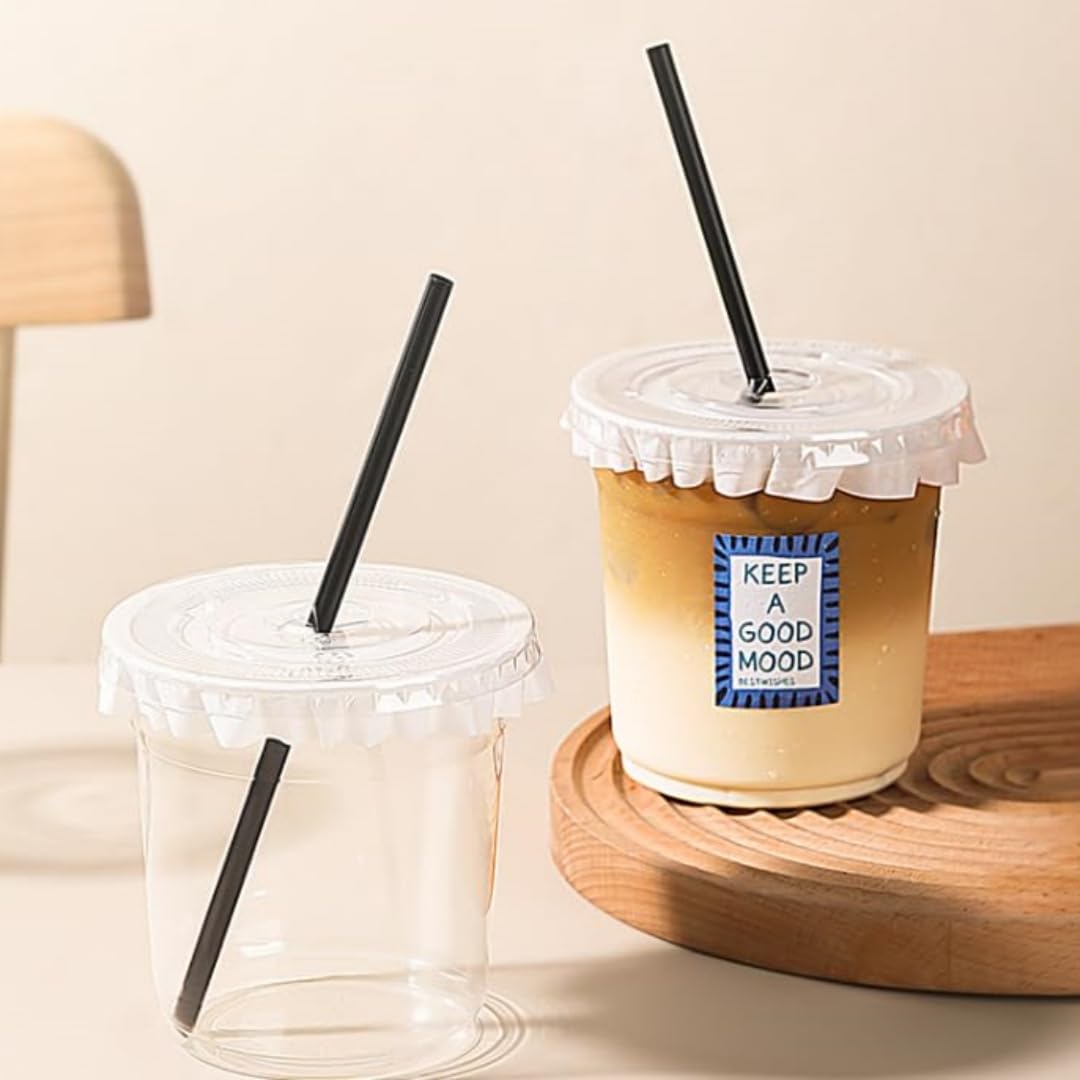 プラスチックカップ 蓋付き 100個 透明 使い捨て カップ コーヒーカップ フラットリッド 冷たいドリンク カフェ パーティー テイクアウト用 (500,100個)｜擇木ショップ