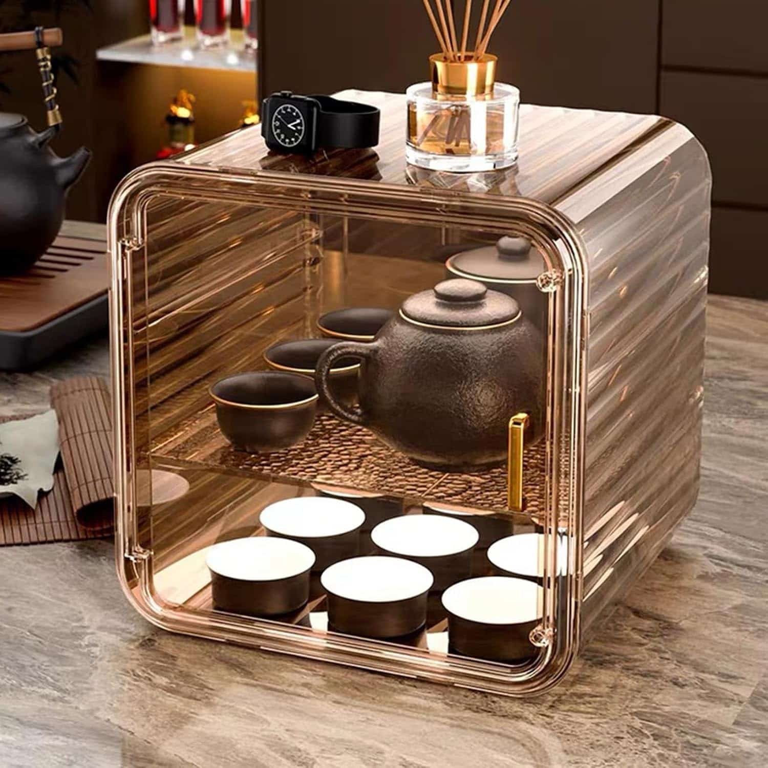 コップ 収納 卓上食器棚 ミニカップボードカウンター上収納コップ お茶碗収納ボックス 2段 26.2*25*25.8 3段 扉付 食器乾燥ボックス ミニカップボード カップ乾燥ラック収納ボックス コン｜擇木ショップ