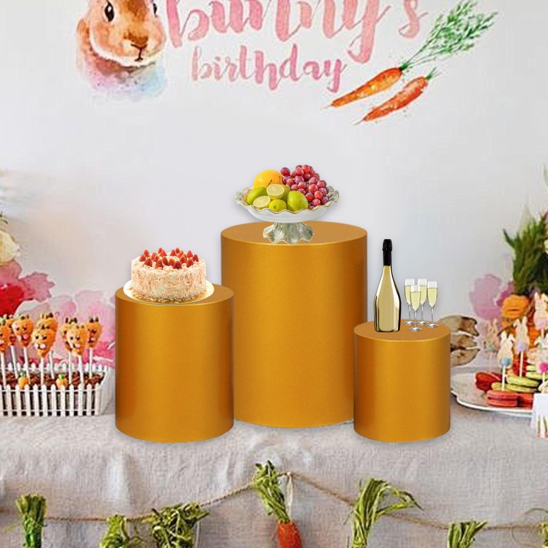 3ピース シリンダー台座 ケーキスタンド ラウンド台座 結婚記念日用 ゴールド｜擇木ショップ