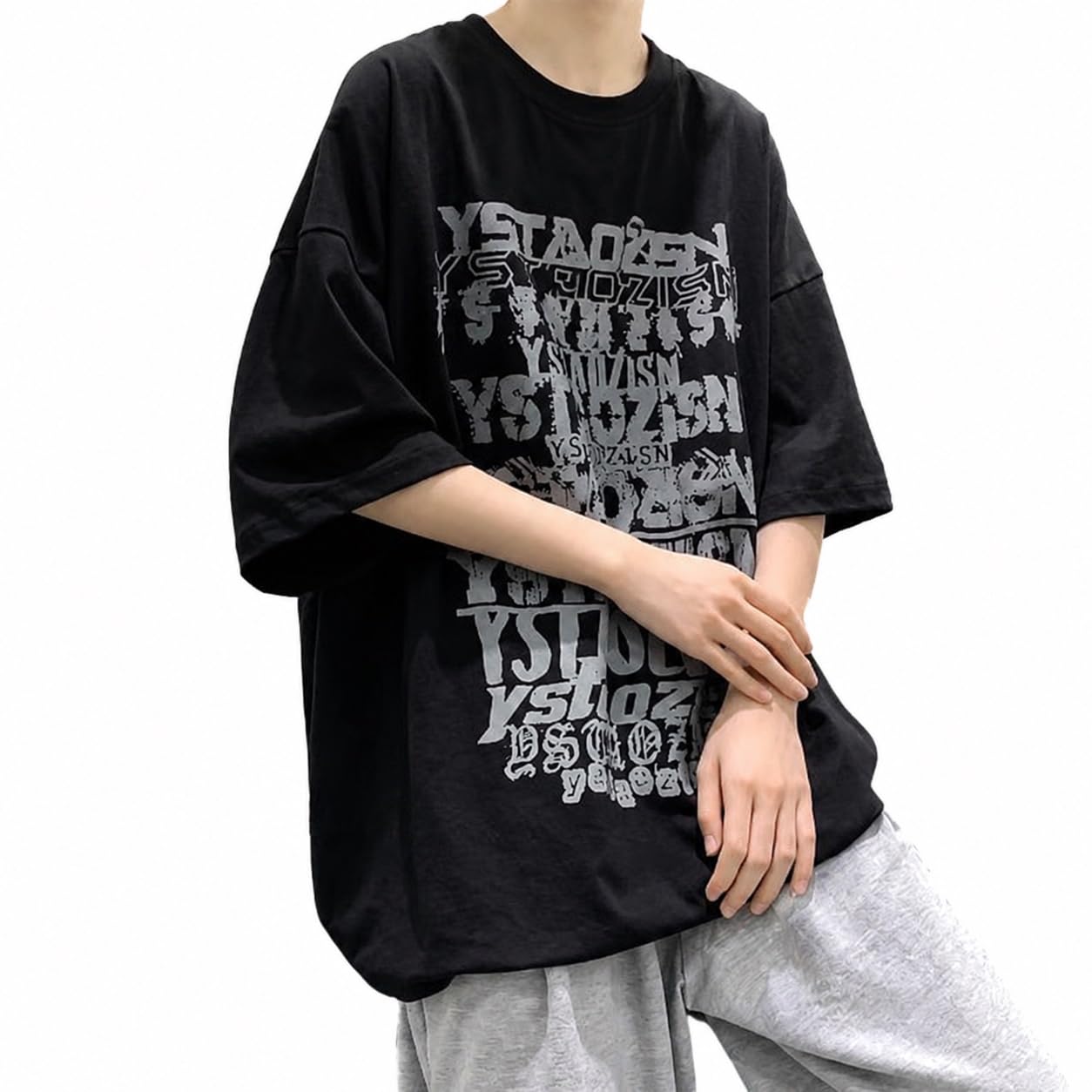 [] シャツ メンズ 半袖 オーバーサイズ ビッグシルエット 韓国 ストリート系 ロゴ プリント クルーネック ゆったり 夏服 カジュアル｜擇木ショップ