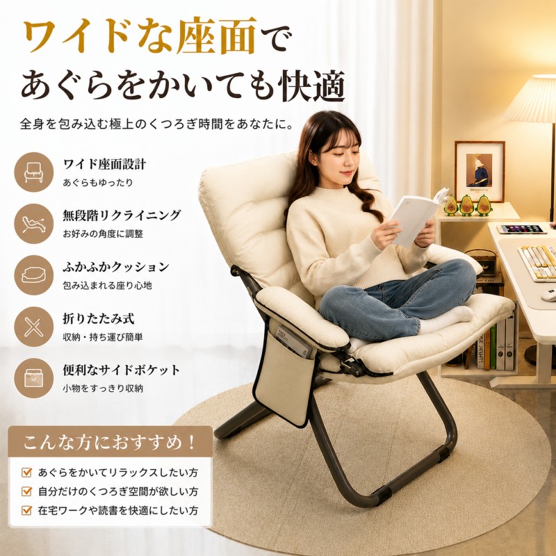 【30%OFFで、実質6,916円】折りたたみリクライニングチェア 学生寮・寝室用 パソコンチェア 家庭用 一人掛け リラックス 背もたれ付き 省スペース 収納便利 軽量 おしゃれ|澤圓雑貨店