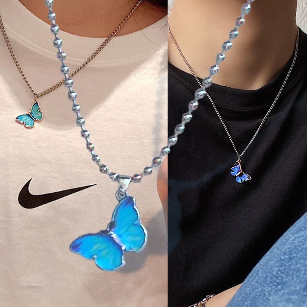 ネックレス メンズ ネックレス シンプル 金属アレルギー ネックレスメンズ 水に強い 蝶 青 紫 ブランド つけっぱなし 可愛い おしゃれ
