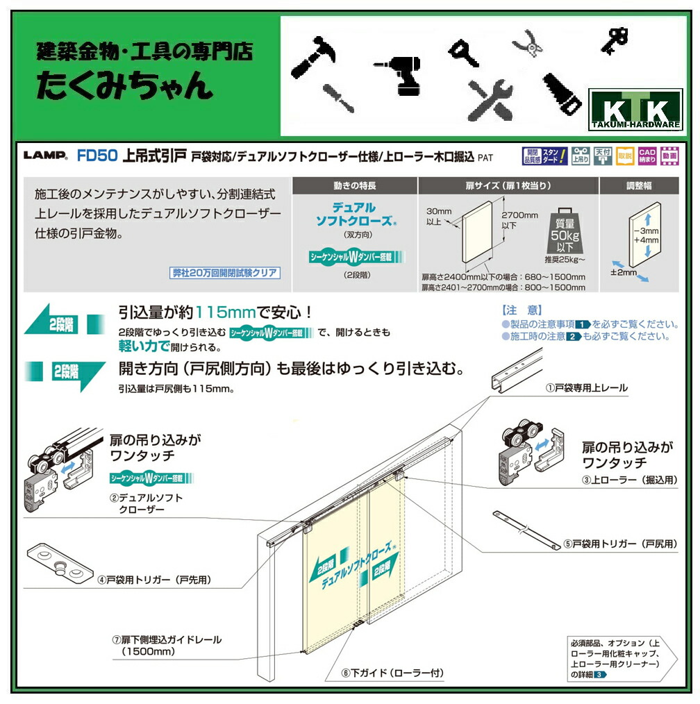 高評価の贈り物 LAMP スガツネ工業FD50 上吊式引戸 戸袋対応 デュアルソフトクローザー仕様 上ローラー木口掘込品番  FD50DHCP-PD注文コード 250-029-769引戸 必須部品セット扉質量 50kg以下※上レールは別売です fucoa.cl