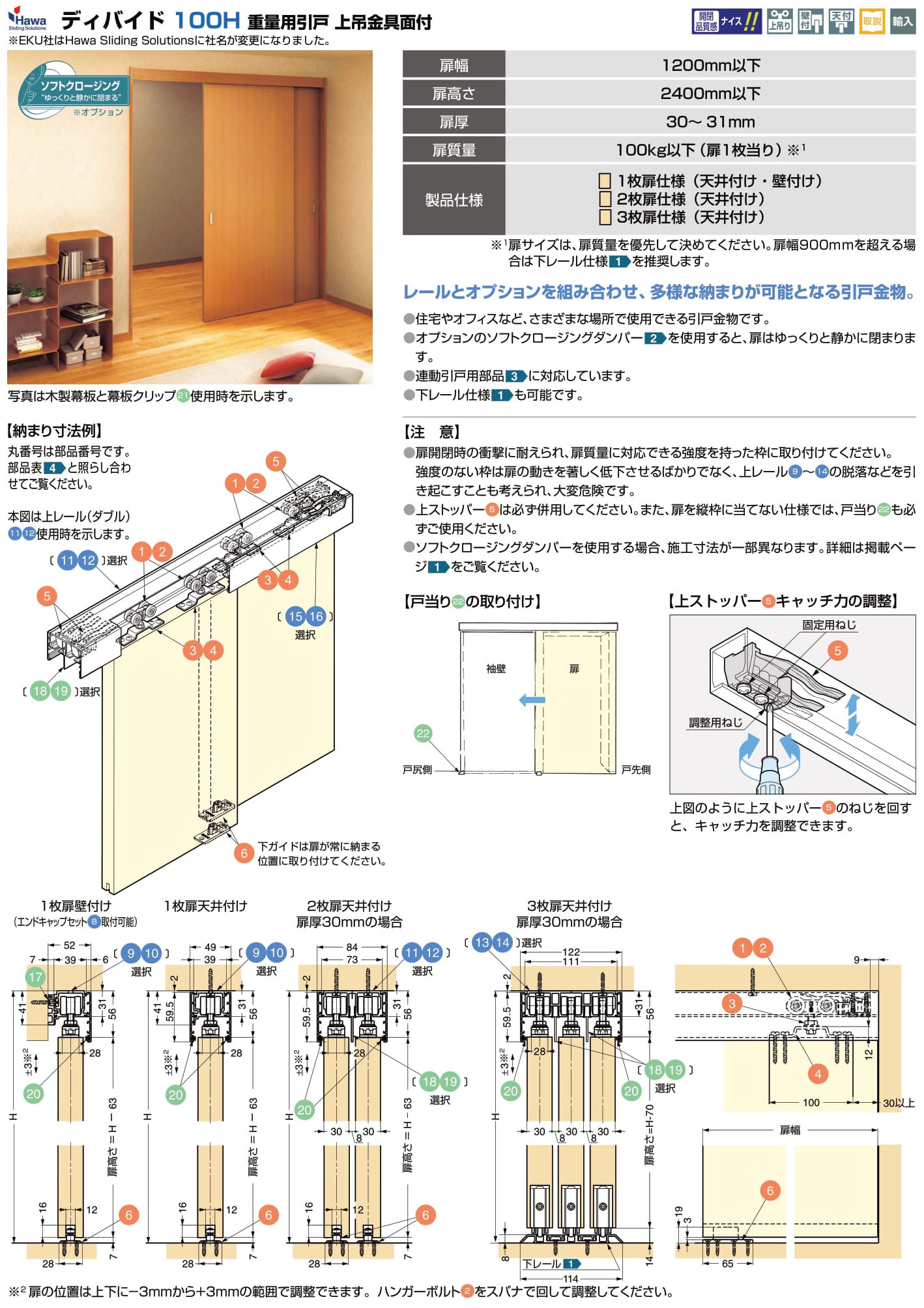 日本最大級 LAMP スガツネ工業Hawa ディバイド 100H 重量用引戸 上吊金具面付品番 42-3028-075注文コード 250-120-851 エンドキャップセット 1枚扉壁付仕様用 材料 アルミニウム合金 鋼仕上 アルマイト処理 亜鉛めっきクロメート処理 fucoa.cl