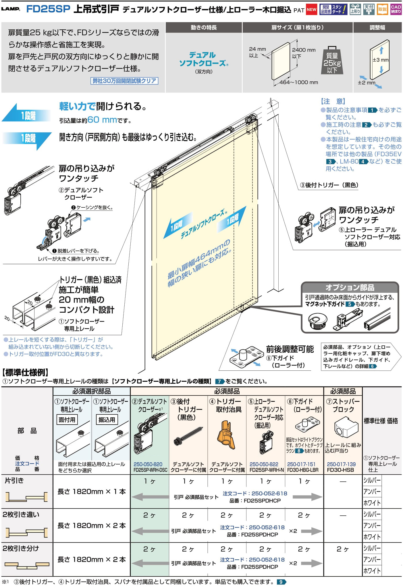 市場 LAMP 250-052-635部品名 FD25SP-TRM1820SC-SL注文コード スガツネ工業上吊式引戸金物 FD25SP品番 ソフト クローザーFDシリーズ ソフトクローザー専用上レール