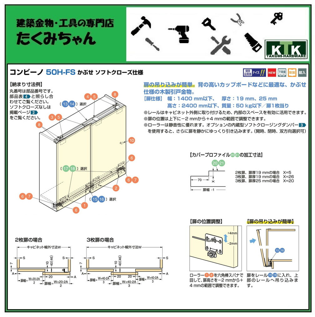 市場 LAMP 50H-FS ソフトクローズ仕様品番 かぶせ コンビーノ ソフトクロージングダンパーセット種別 55-3215-071注文コード  250-048-858部品名 スガツネ工業Hawa