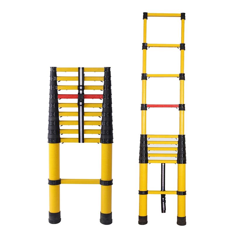 【ポイント10倍】絶縁伸縮はしご FRP製 電気技師専用 Insulation ladder ガラス鋼はしご 絶縁釣り竿はしご 絶縁安全 挟み込み防止 滑り止め 軽量 多機能 室内/室外 屋根 電気工事用 電力維持 高所作業はしご 4M|匠の窓店