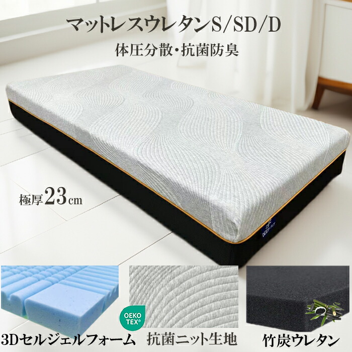 マットレスクイーン 硬め 21cm厚 腰痛対策 竹炭ウレタン 抗菌防臭通気