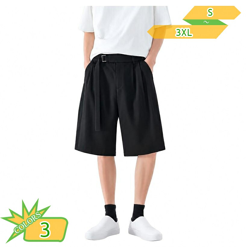 ハーフパンツ メンズ ワイド ショートパンツ 着痩せ見え 膝丈 スラックスパンツ 五分丈パンツ 快適 涼しい 無地 シンプル カジュアル おしゃれ 大きいサイズ 2XL 3XL ストリート 韓国風 ファッション takushistore｜takushistore