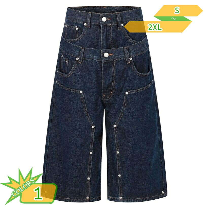 ハーフパンツ メンズ デニム 体型カバー ワイドパンツ 七分丈 ワーク ストリートファッション ギミック かっこいい 春 夏 秋 5分丈 大人 takushistore|takushistore