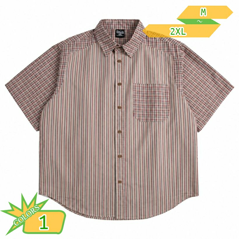 シャツ メンズ 半袖 ストライプシャツ ゆったり 体型カバー カジュアル レトロ 襟付き おしゃれ 夏服 トップス 大きいサイズ ワーク 男女兼用 夏 takushistore|takushistore