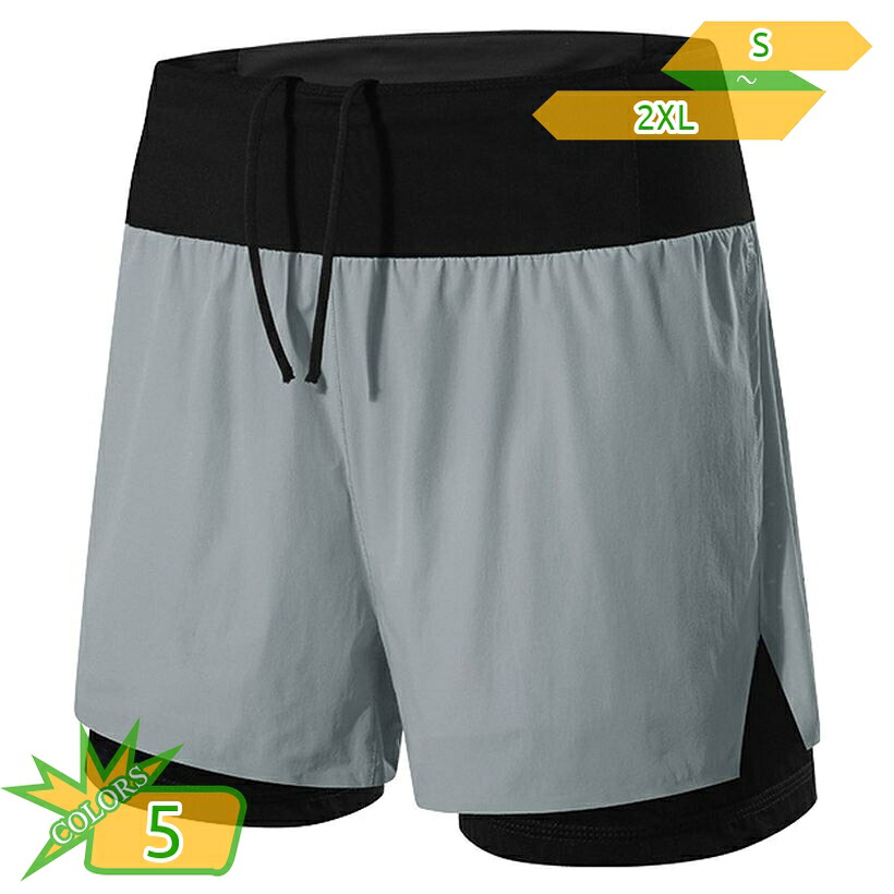 ランニングパンツ メンズ スポーツ ハーフパンツ インナー付 重ね着風 ショートパンツ トレーニング ウェア 短パン 動きやすい ジム フィットネス 夏用 ゆったりサイズ 体型カバー おしゃれ 運動着 takushistore｜takushistore