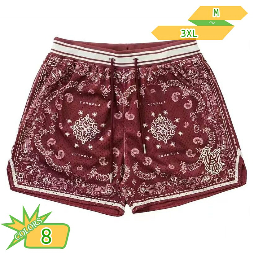 ショートパンツ メンズ ハーフパンツ バスパン ペイズリー 着痩せ見え ゆったりサイズ メッシュパンツ トレーニング ウェア スポーツ カジュアル ストリート ヒップホップ 部屋着 ボトムス 夏用 takushistore｜takushistore