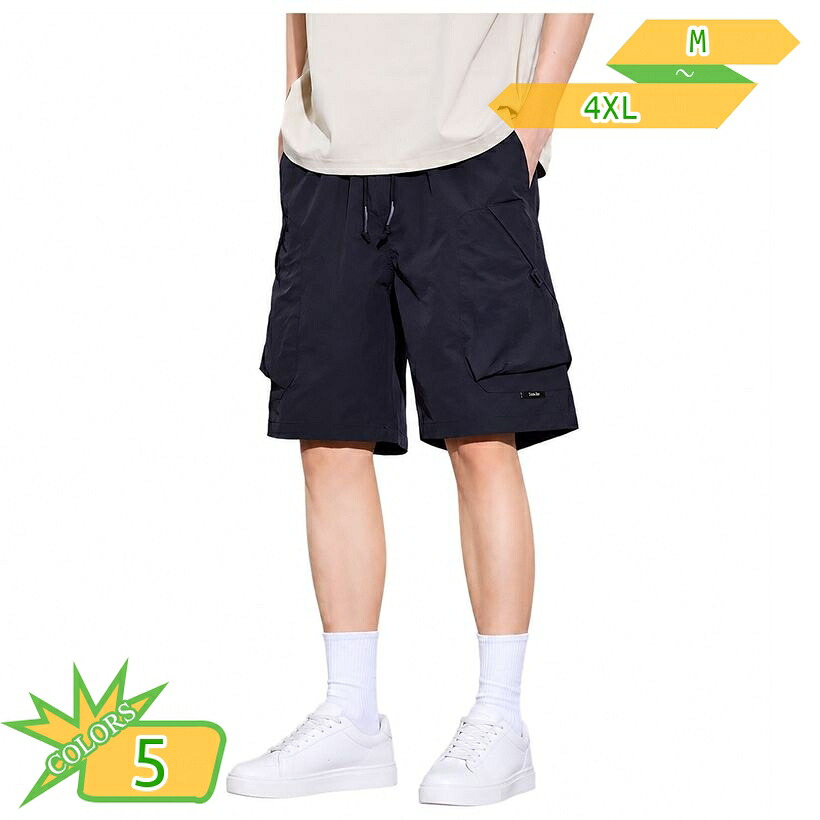 カーゴパンツ メンズ 夏 ハーフパンツ 着痩せ見え ショートパンツ 五分丈 ゆったり ワークパンツ ミリタリー 短パン 膝丈 大きいサイズ 調整紐 ウエストゴム さらさら 涼感 通気性 カジュアルパンツ ボトムス ズボン takushistore|takushistore