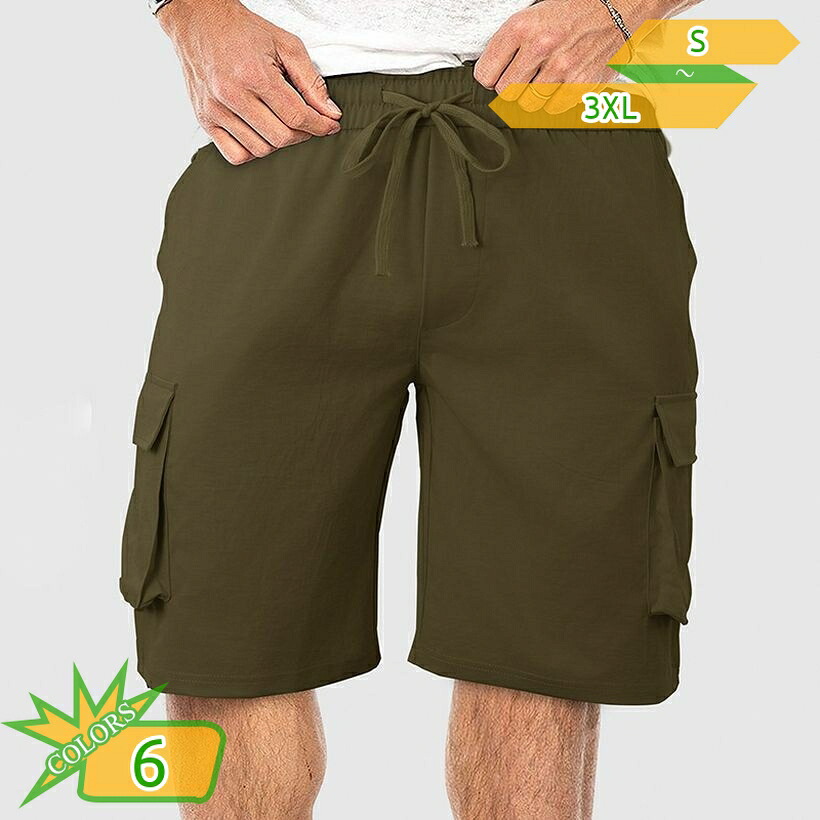 カーゴパンツ ハーフ メンズ 夏 ショートパンツ 五分丈 体型カバー 大きいサイズ 短パン ゆったり 膝丈 ワークショーツ ウエスト紐 無地 ミリタリーパンツ 半ズボン 軽量 ボトムス カジュアル アウトドア キャンプ takushistore|takushistore