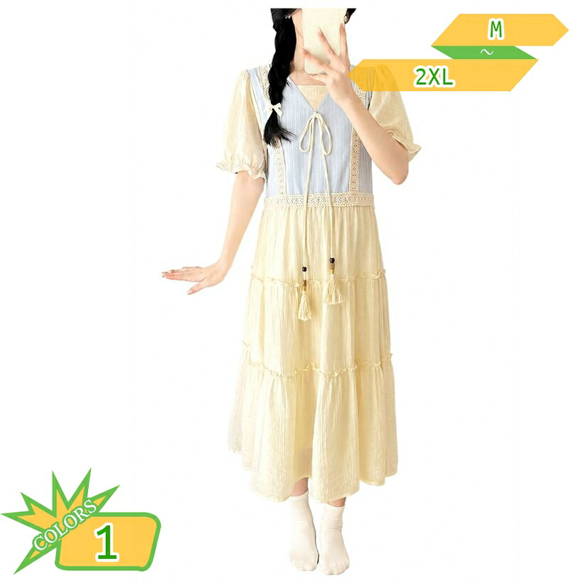 レディース ワンピース ゆったり 授乳服 マタニティウェア レース ドロスト Vネック フリル袖 ロングワンピース きれいめ 爽やか 細見え 着痩せ見え デイリー 春夏用 大きいサイズ takushistore｜takushistore 11,822円