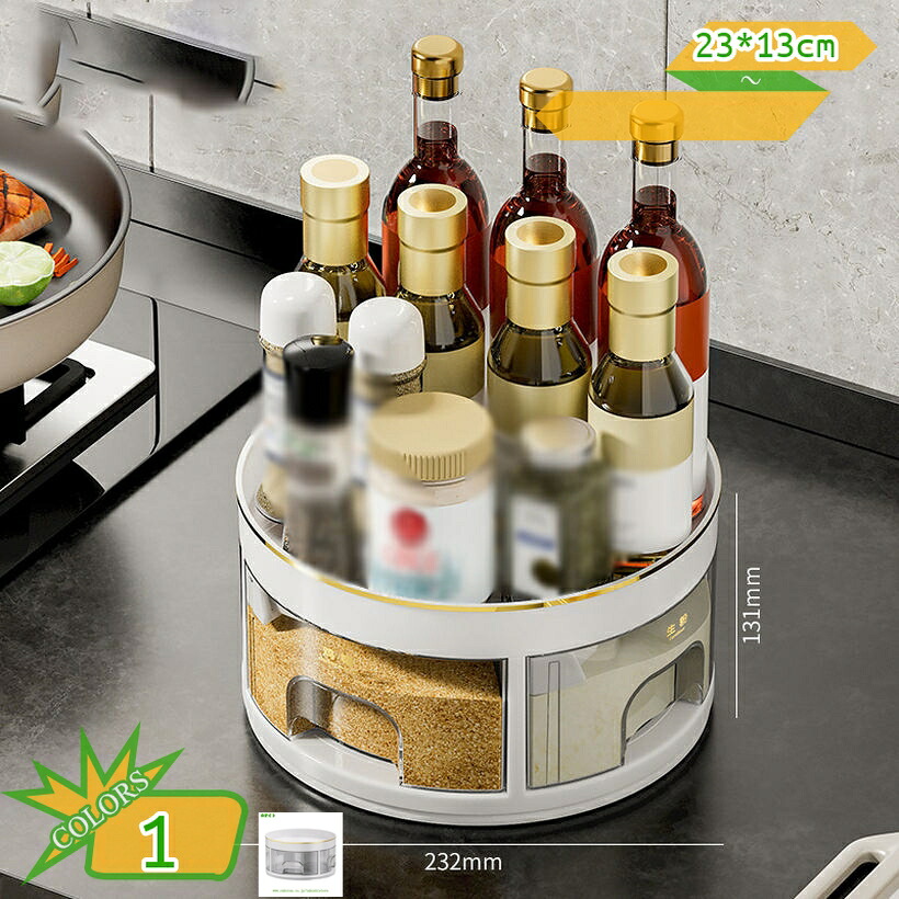 1000円OFFクーポン 調味料ラック 360度回転式 透明 調味料収納トレイ スパイスラック コンロ周り 卓上 隙間 台所収納 大容量 収納ラック 洗面所 果物入れ キッチンラック シンク下収納 調味料/果物/飲み物/化粧品/小物 収納具 takushistore｜takushistore