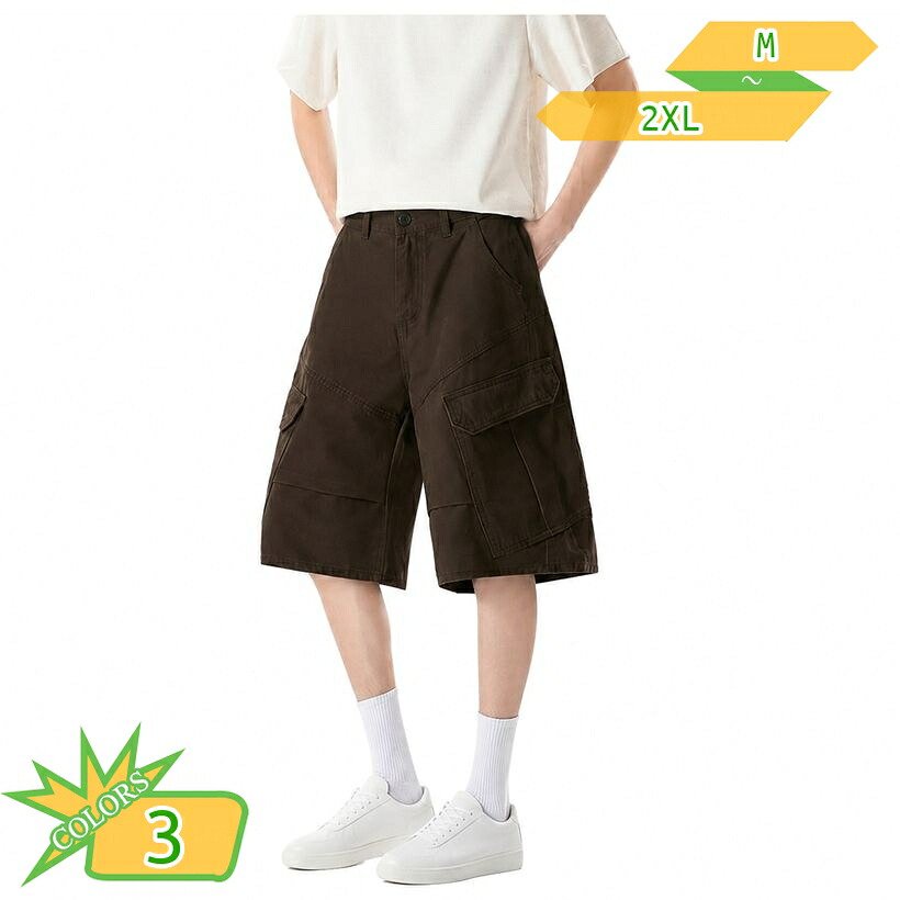 カーゴショーツ メンズ 着痩せ効果 ゆったり ハーフパンツ 五分丈 ワイドパンツ ワークショーツ ミリタリー ショート カジュアル ポケット付き 無地 夏 takushistore|takushistore