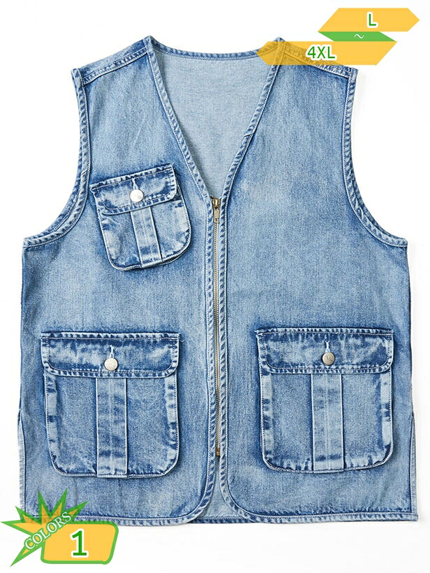 デニムベスト ワークベスト メンズ 大きいサイズ ジャケット ジレ チョッキ ノースリーブ デニムアウター 作業服 春 秋 takushistore
