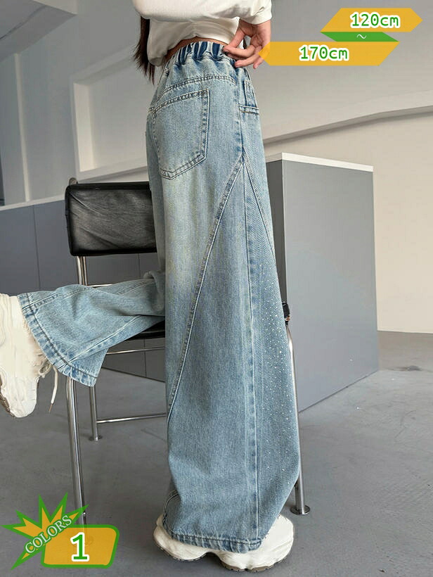 パンツ キッズ ゆったり デニムパンツ ストレート こども服 ガールズ デニム ストレート ジーパン ウエストゴム 女の子 ガールズ ゆったり おしゃれ 可愛い アメカジ 小学生 takushistore