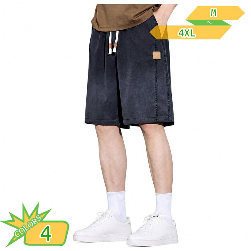 ショートパンツ メンズ 体型カバー ゆったり ハーフパンツ 5分丈 薄手 デニム風 イージー ストレート 無地 紐仕様 夏服 涼しい さらさら 大きいサイズ takushistore｜takushistore