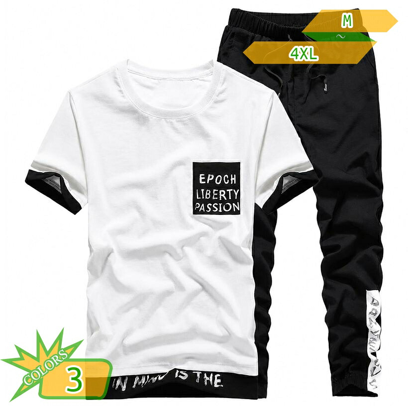 メンズ セットアップ 上下セット 半袖 Tシャツ ロングパンツ 長ズボン ジャージ 部屋着 ルームウェア スポーツ カジュアル 涼しい 快適 薄手 体型カバー おしゃれ 大きいサイズ takushistore｜takushistore