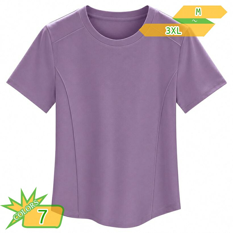 カットソー レディース 半袖 体型カバー クルーネック Tシャツ 切り替えライン プルオーバー トップス 春夏 インナー スリムフィット カジュアル きれいめ 大人 フェミニン 細見え ゆったりサイズ 通勤 takushistore｜takushistore