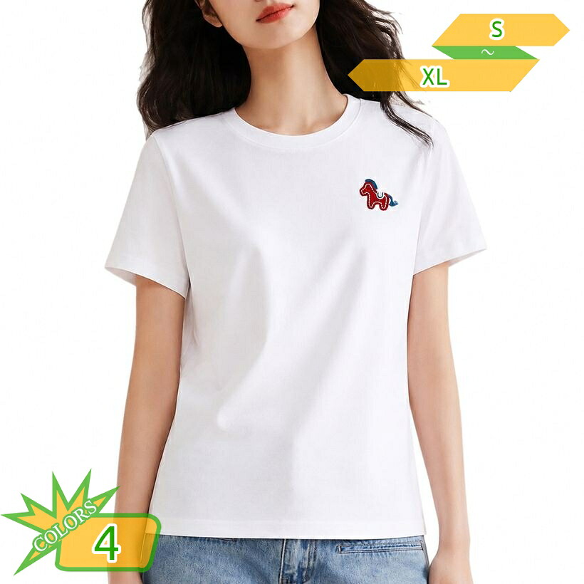 レディース Tシャツ 半袖 クルーネック カットソー ワンポイント 刺繍トップス 体型カバー 着痩せ見え 大きいサイズ お出かけ 通学 デイリー takushistore｜takushistore