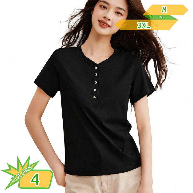 カットソー レディース 体型カバー ヘンリーネック Tシャツ 半袖 トップス プルオーバー 正肩設計 インナー きれいめ 上品 普段着 デート 旅行 リゾート カジュアル 大人可愛い ゆったりサイズ takushistore｜takushistore