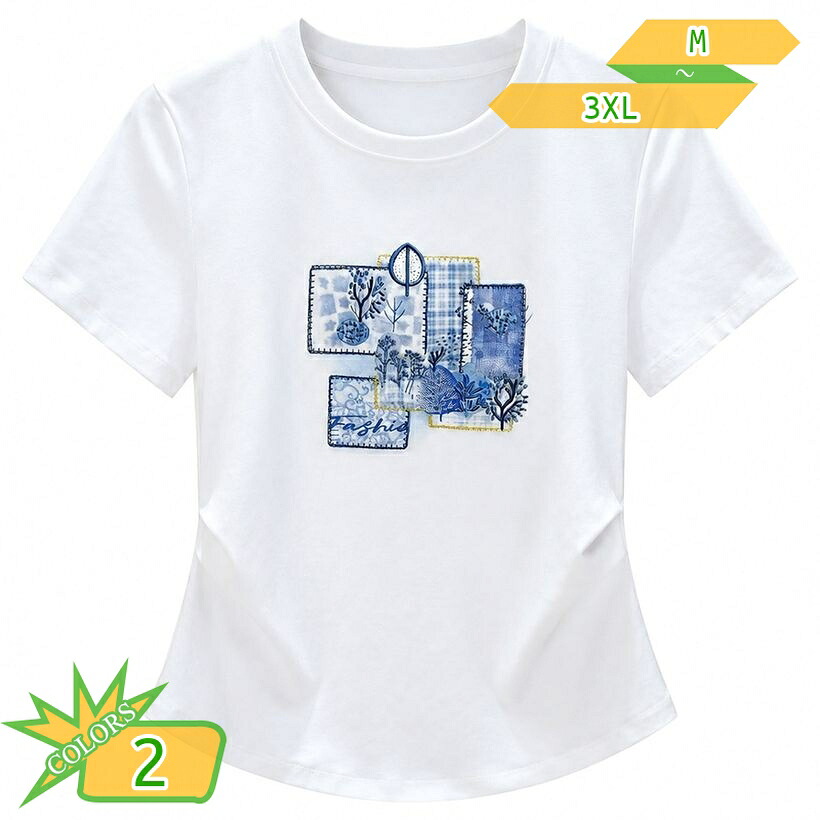 着痩せ tシャツ レディース 半袖 カットソー トップス クルーネック ゆったりサイズ 体型カバー 刺繍プリント おしゃれ 大人可愛い 普段使い お出かけ 旅行 オシャレ takushistore｜takushistore