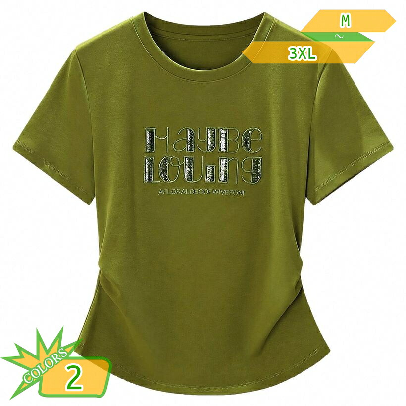 カットソー レディース 半袖 着痩せ見え ｔシャツ ウエストシェイプ ロゴ 刺繍 きれいめ 丸首 トップス 細見え レトロ カジュアル 通学 デイリー 大きいサイズ 体型カバー takushistore｜takushistore