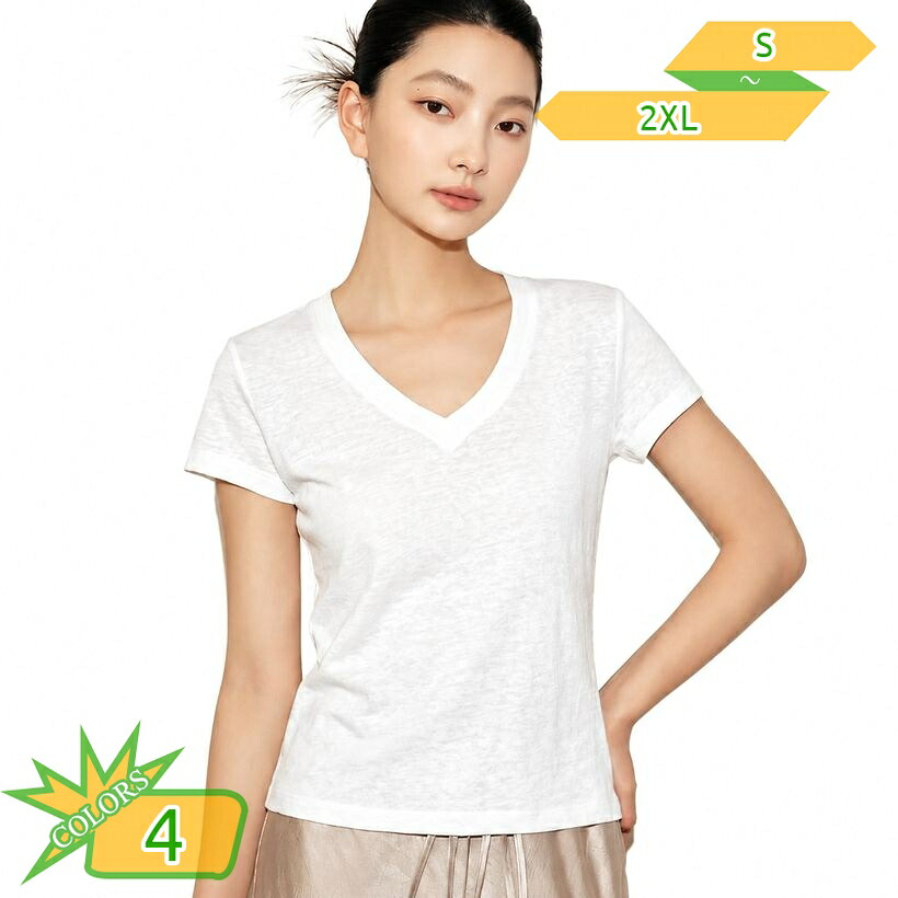 Vネック Tシャツ レディース 着痩せ 半袖 トップス 体型カバー カットソー おしゃれ シンプル 無地 涼しい インナー カジュアル オフィス 通勤 通学 春夏 大きいサイズ takushistore|takushistore