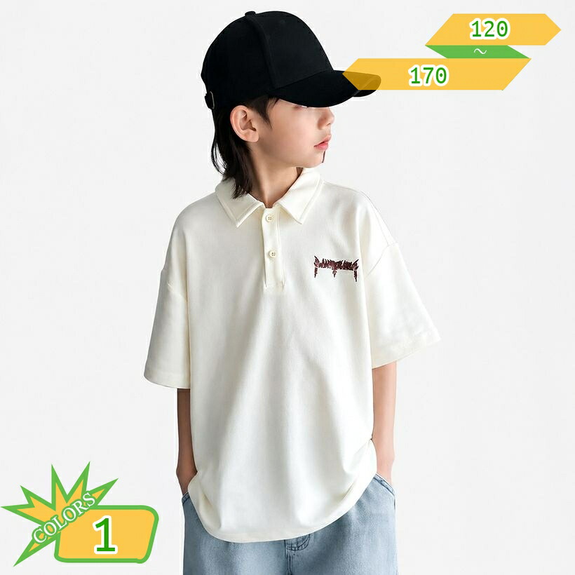 子供服 ポロシャツ 半袖 キッズ 男の子 シャツ バックプリント ワンポイント 通学 お出かけ 夏服 ジュニア カジュアル ゆったりサイズ takushistore｜takushistore