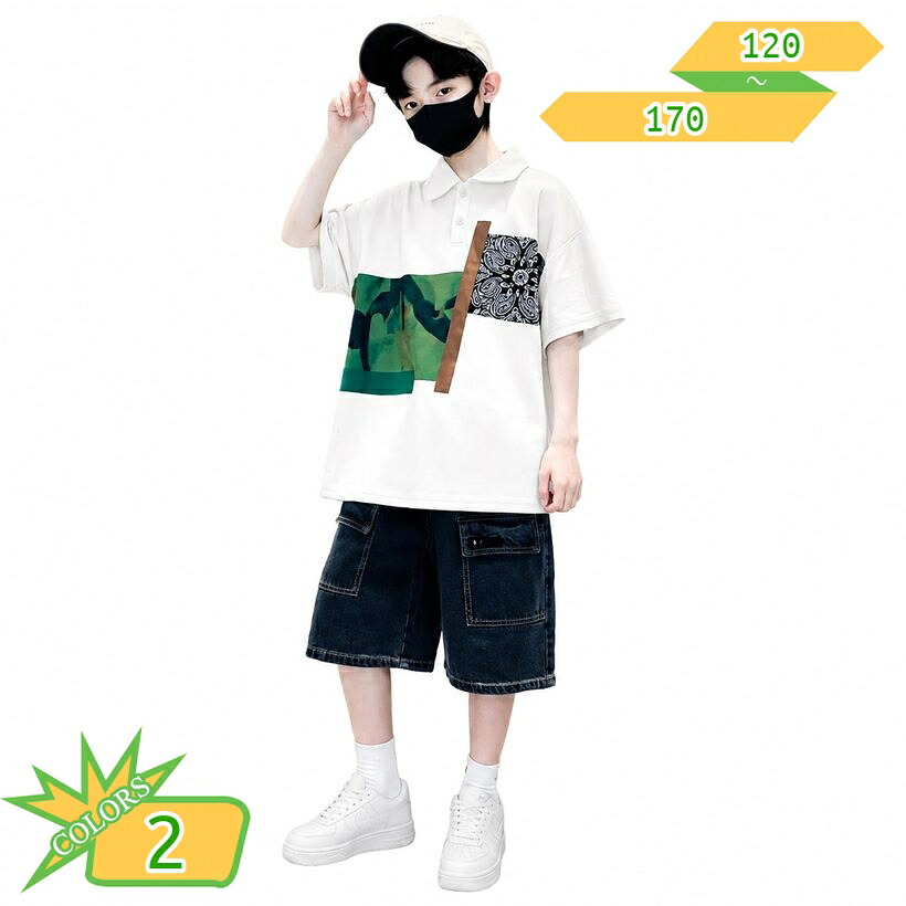 キッズ ポロシャツ 男の子 半袖 襟付き シャツ ゆったりサイズ 子供服 ティーシャツ 配色 切り替え グラフィック プリント 普段着 takushistore｜takushistore