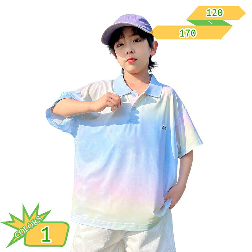 男の子 ポロシャツ 半袖 グラデーション カットソー キッズ服 襟付き シャツ ゆったり 通園 通学 夏物 ジュニア ボーイズ トップス takushistore｜takushistore