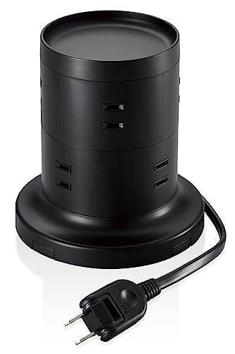 エレコム 電源タップ タワー型 延長コード 8個口 固定パーツ付 雷ガード ほこりシャッター 2m ブラック ECT-2720BK