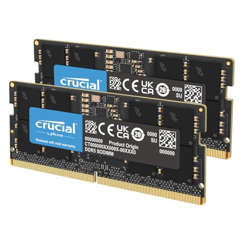 Crucial ランダムアクセス記憶装置 16GB 一揃いの道具 (2x8GB) DDR5 5600MT/s (または5200MT/s or 4800MT/s) ノートパソコンメモリ CT2K8G56C46S5 黒いこと
