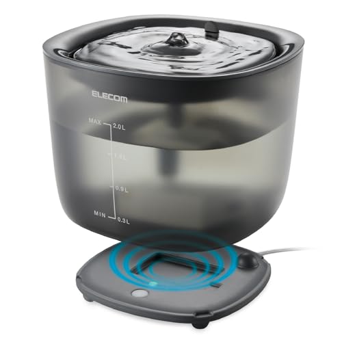 エレコム 自動給水器 容量2L ワイヤレスポンプ 静音 騒音レベル9db以下 フィルター式 2モード搭載 活性炭素/イオン交換樹脂フィルター 猫 中小型犬用 サイレントアクア 幅177 奥行177 高さ144mm(給電ベース含む) ブラック PET-W