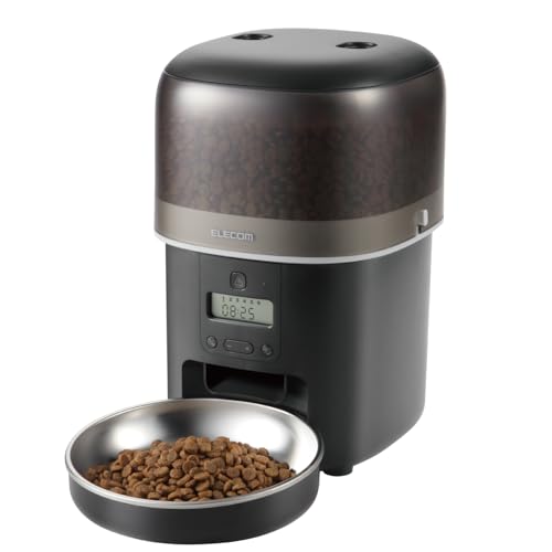 エレコム 自動給餌器 猫 中小型犬用 2L (約1.1kg) タイマー機能付 1日最大6回 蓋ロック機能 2WAY給電 コンパクト 1皿 幅170 奥行190 高さ258mm ブラック PET-AF05BK