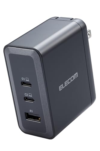 エレコム USB PD 充電器 100W 3ポート Type-C USB-A GaN採用 PPS対応 3台同時充電 折りたたみ式プラグ PSE技術基準適合 iPhone 16 15 iPad Macbook パソコンなど対応 ブラック EC-AC6