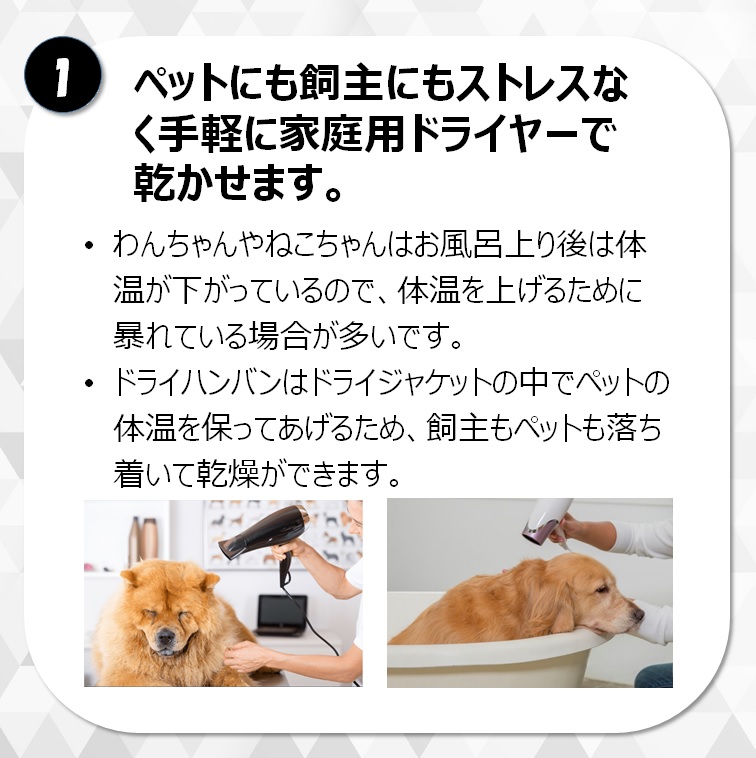 楽天市場 ドライハンバンsサイズ ペット用ドライジャケット ペット用 ドライヤー 乾燥 犬 猫 ペット用品 ペットグッズ お手入れ シャンプー お風呂 時短 楽々 輸入雑貨のたままつ楽天市場店