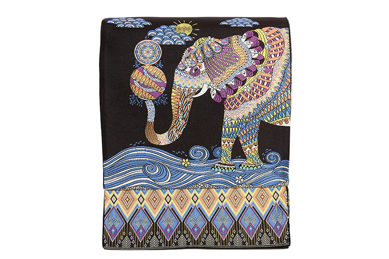 逸品　新柄　新品　西陣織袋帯　サファリ　動物　ゾウ　ライオン【綿芯仕立付】黒地 逸品 新柄 新品 西陣織袋帯 サファリ 動物 ゾウ ライオン【綿芯仕立付